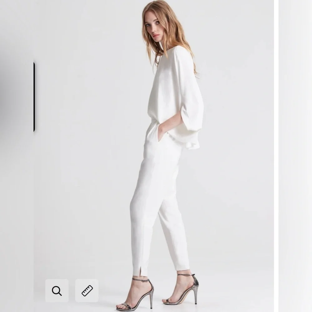 Halston Draped Sleeve Tapered Leg Crepe Jumpsuit White Size 0 - Picture 2 of 16